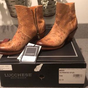 Lychees Tan Floral Booties, Size 6.5 B, Brand New